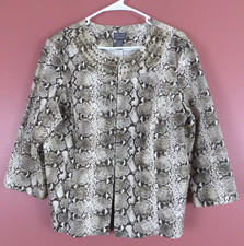 CJ0695- ADDITIONS By CHICOS Womens Cotton Jacket 3/4 Sleeve Snakeskin Sz 2 M L