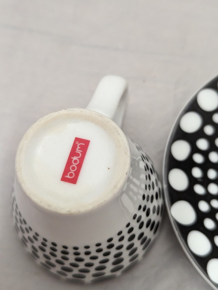 Bodum Black and white “Paula” espresso cup & saucer coffee cup Spots eBay