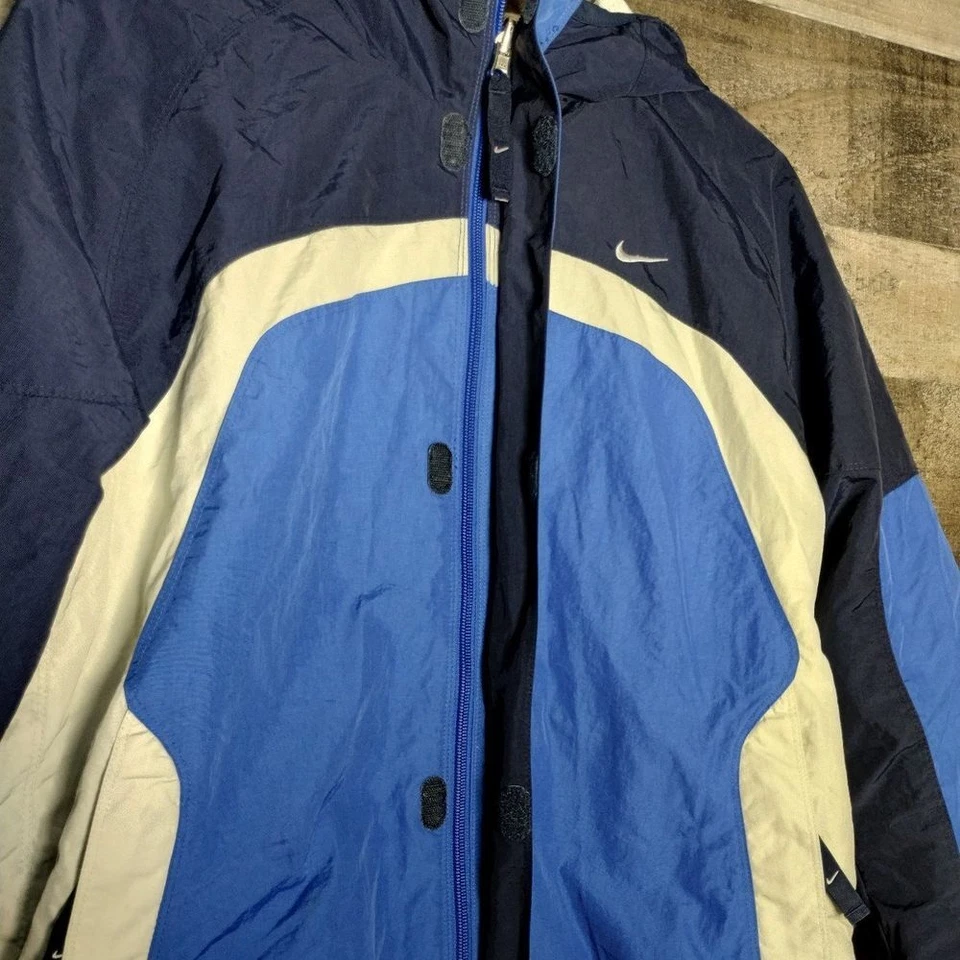 Chaqueta reversible forrada de algodón vintage Nike azul para hombre talla mediana Swoosh central Foto 3 de 4