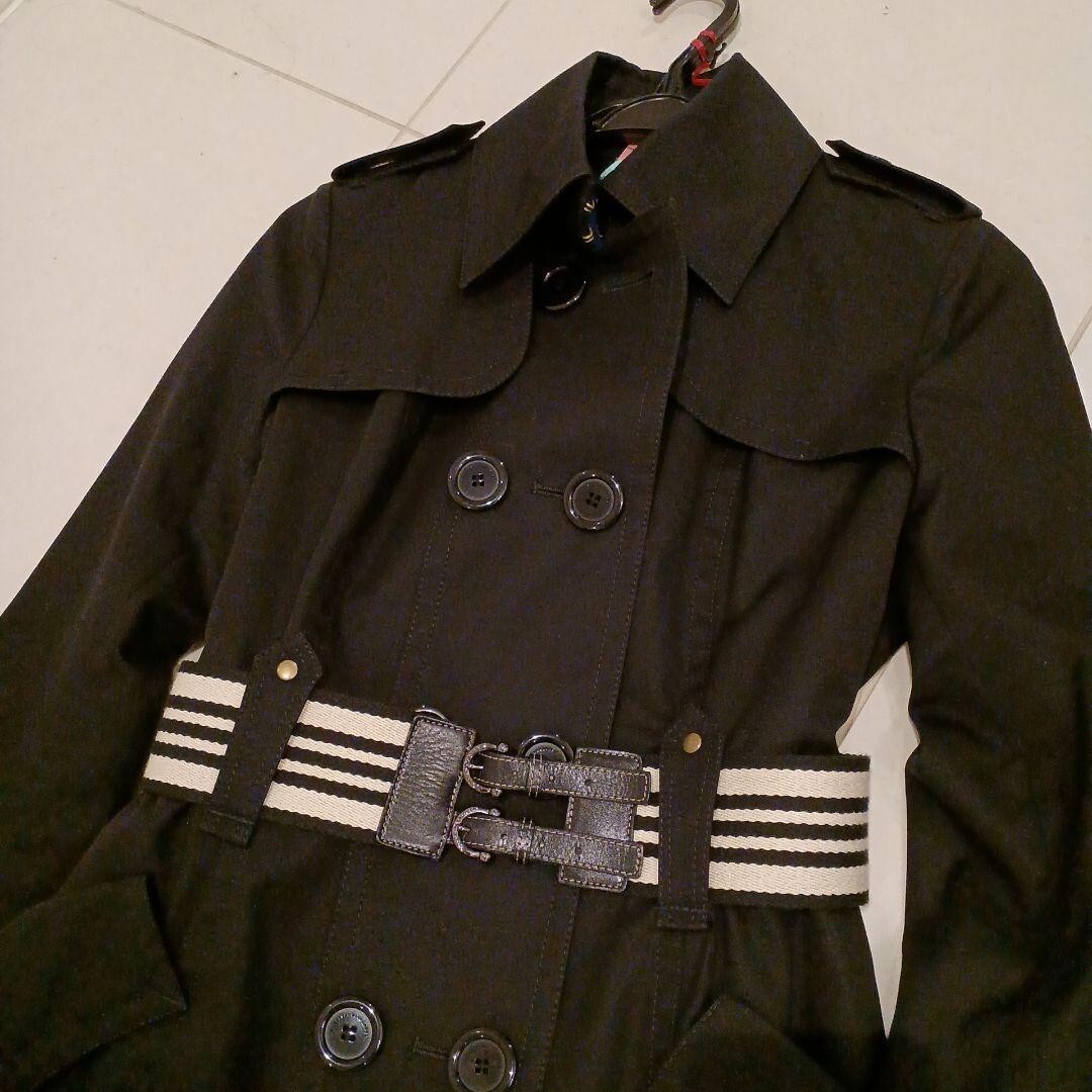 再値下げ！used! Burberry blue label！40サイズ、 Burberry Blue Label trench coat Black L 40 US Size M Gently