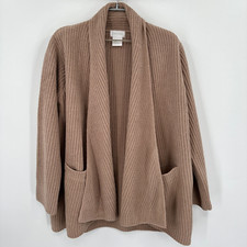 Softies Rib Chenille Drape Front Cardigan in Coco size S/M