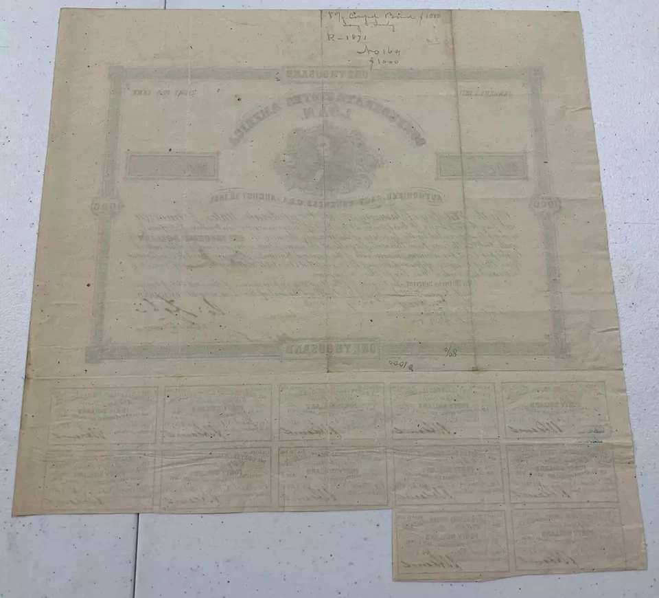 Type 53, Ball 66, 1863 $1000 Confederate States of American Lokan w/ 12 coupons - Image 2 of 2