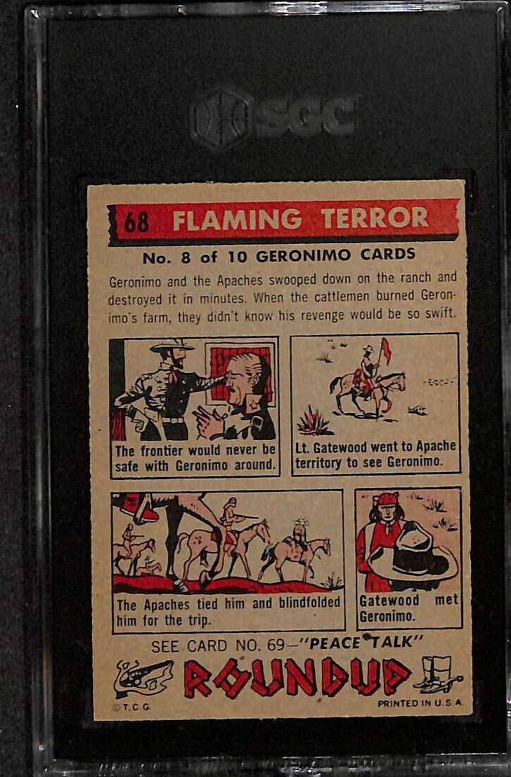 1956 Topps, RoundUp, #68 Flaming Terror, Geronimo, SGC 8.5 NMMT+