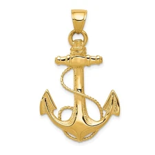 14k Yellow Gold Anchor Pendant with Rope Detail Nautical Maritime Christian Char