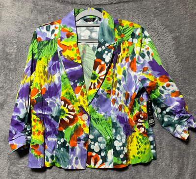 NWT Toni Morgan Shacket Tie Dye 3/4 Sleeve SZ PLarge Smocked Waist DOPAMINE