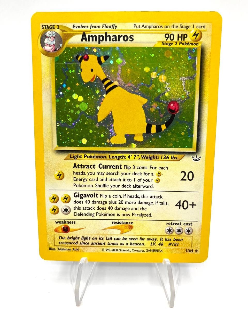 Pokemon Ampharos Card 1/64 Holo Neo Revelation English Near Mint Vintage