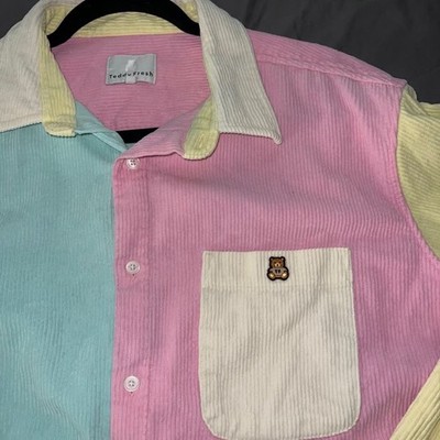 Teddy Fresh Men s M Corduroy Colorblock Long Sleeve Button-Up Pockets