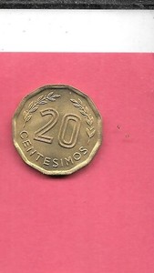URUGUAY KM67 1977 UNCIRCULATED-BU MINT-BU 20 CENTESIMOS BRASS COIN