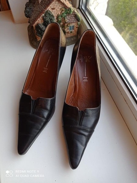 Women Peter Kaiser Heels Black Leather 37.5 #CA06