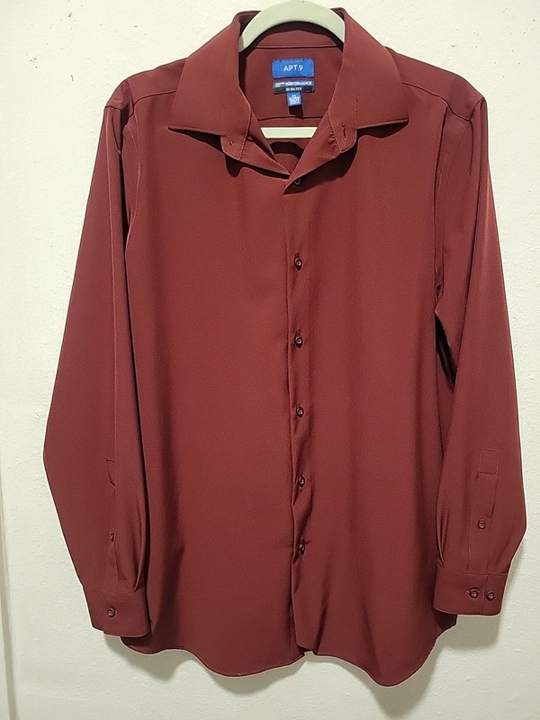 Apt.9 Premier Flex Slim Fit Spread-Collar Dress Shirt Burgundy Medium 32/33 16.5