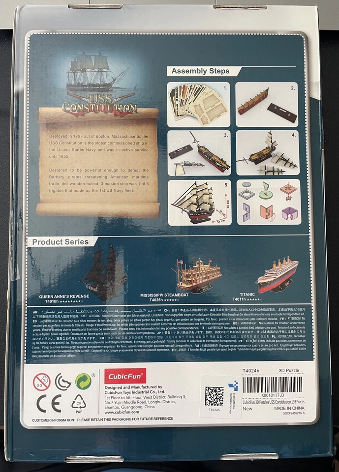 CubicFun 3D Puzzle USS Constitution Vessel Ship Model Sealed New - Image 2 of 2