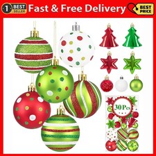 30Pcs Christmas Ball Ornaments, Red and Green Christmas Ornaments, Christmas Tre