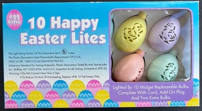 Happy Easter 10 New Lites Pastel Colored Eggs Plastic Chicks & Ducks #6305 Egg