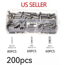 200PCS Copper Butt Splice Connectors Kit Non-Insulated Crimp Terminals Inverters