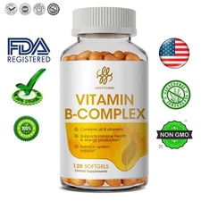 Vitamin B Complex 120 Capsules B1,B2,B3,B5,B6,B7,B9,B12, Immune Support Pills