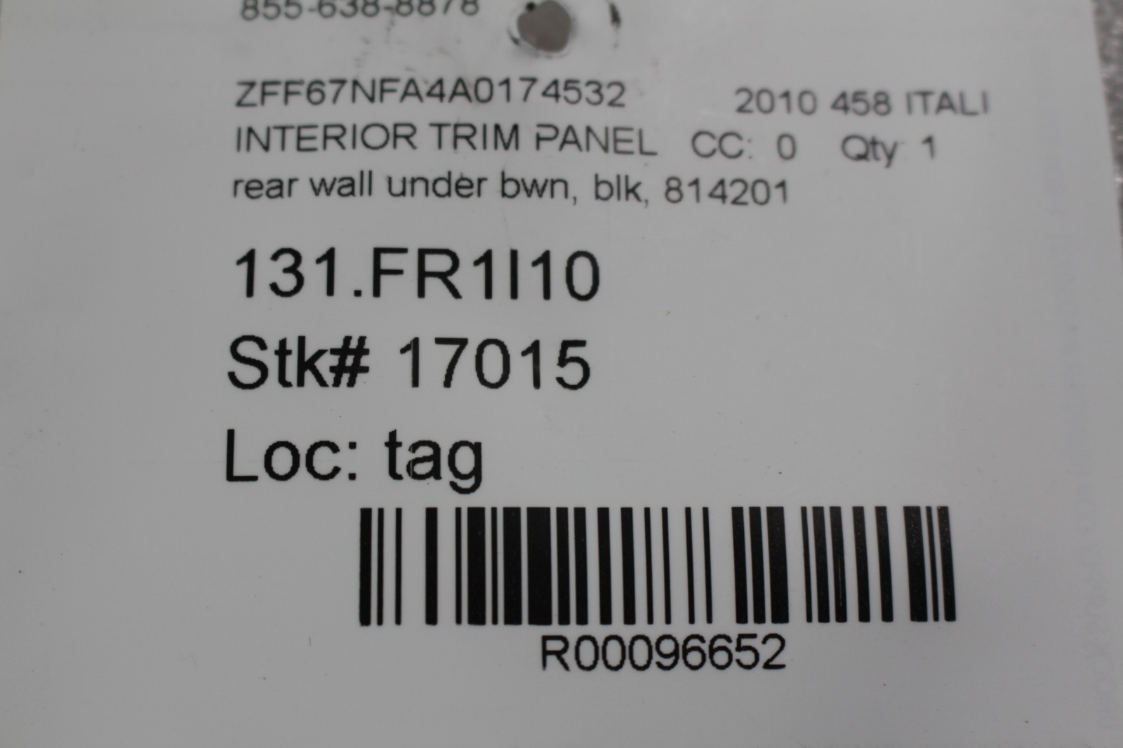 Ferrari 458 Italia Rear Trim panel P/N 814201