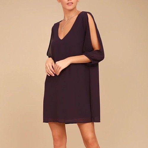 LULUS Shifting Dears Plum Purple Long Sleeve Dress