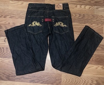 Men s Vintage Evisu Embroidered Dark Wash Jeans 36x36