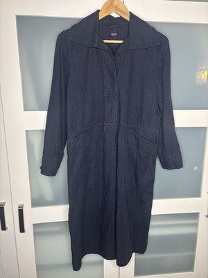TOAST Navy Linen Cotton Utility Coat Dress XS | Long Jacket Workwear Minimalist