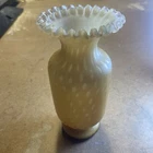 vintage Fenton amber glass vase bubble optic pattern double-crimped ruffled edge