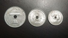 1952 LAOS SET Of 3 AU UNC COINS 10 20 50 CENTS ALUMINUM 