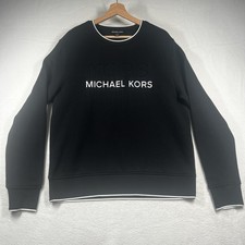 Men's Michael Kors Black Pullover Sweatshirt Embossed Logo Size L Crewneck