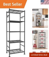 Wobble-Free Metal Storage Rack - 5-Tier Organizer with Hooks, 500 lb Capacity