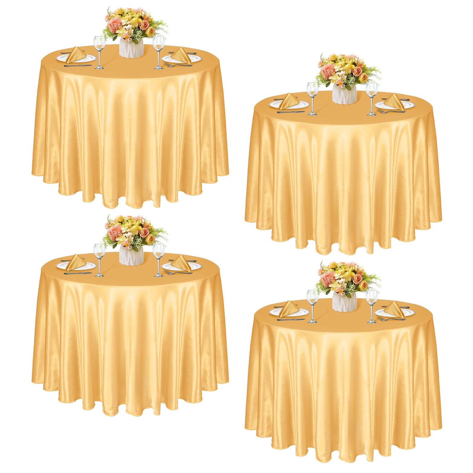 KKJIAF 4 Pack 120 Inch Round Tablecloth Satin Gold Round Table Cover, Silky Sati