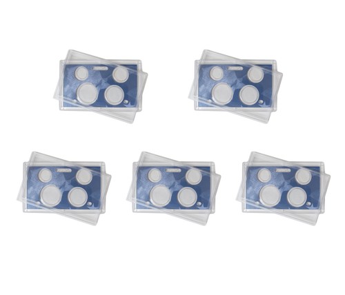 Empty Plastic Lens with Blue Insert Holds 4 Coins, 5 Pack