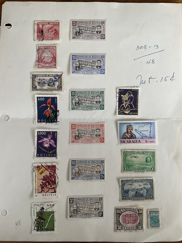 Lot~29 stamps~1923-1987~14 Bolivia+5 Nicaragua+1 Costa Rica+2 Honduras+5 Mexico