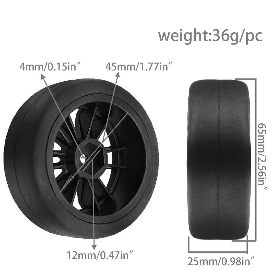 1/10 Reifen Felgen Set 12mm Hex für Tamiya XV02 TT01 Kyosho HPI YOKOMO Drift - Bild 2 von 4