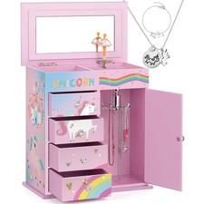 efubaby Jewelry Box for Girls 5-Layer with 5 x 9.1 x 9.9 inches, Pink Blue