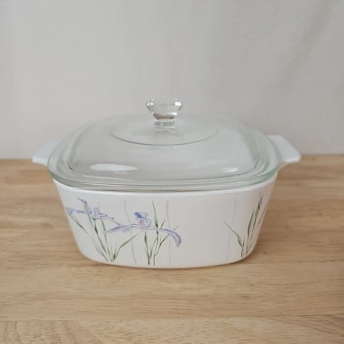 Vtg Corning Ware 3 Liter Shadow Iris Casserole Dish With Pyrex Lid Retro Floral