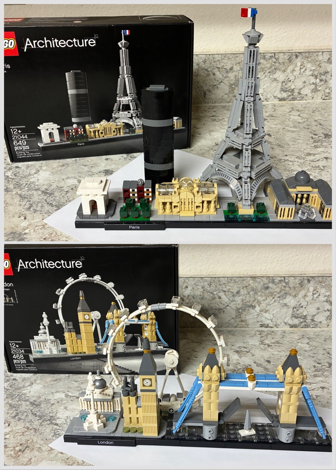 Lego Architecture Paris & London Skyline Sets 21044 & 21034 Complete Used