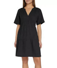 Gap Womens Tiered Dress Size M Black Crinkle Gauze Relaxed Soft Flowing Pullover