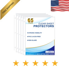 65 Pack Clear Sheet Protectors, 8.5 x 11 inch Page Protectors for 3 Ring Binder.