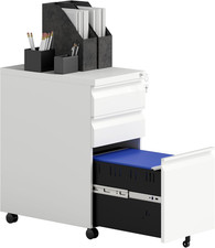 Image of 3 Drawer Filing Cabinet with Lock Mobile Steel A4