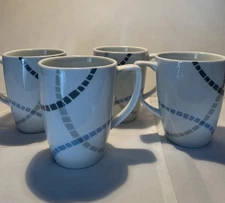 Set Of 4 Corelle Coordinate Coffee Tea Mugs Cups MOSAIC BANDS Porcelain