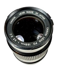 Canon Lens FD 135mm f/3.5 S.C. for Film Cameras w/Rear Cap Rubber Lens Hood