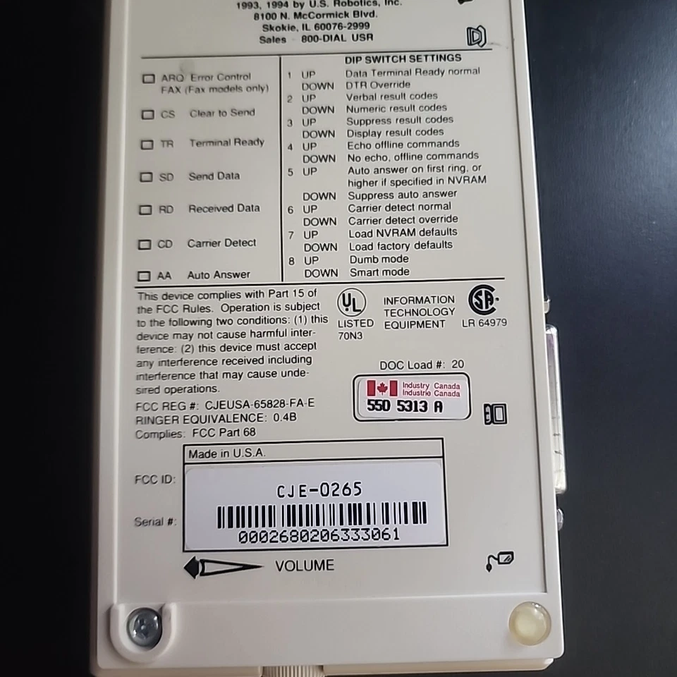 Módem fax robótica estadounidense 14,4 Sportster 000268 limpio 1993-94 Foto 2 de 4