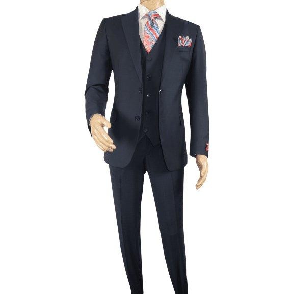 Мужской костюм BERLUSCONI Турция, 100% итальянская шерсть Super 180s, 3 шт., #Ber14 Темно-синий