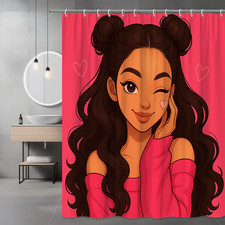 Cute Pink Shower Curtain with Heart Design for Kids Room