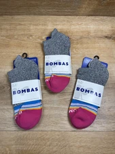 New 3 Pairs Bombas Ankle Socks Hot Pink Gray  Medium