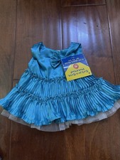 Vtg Build A Bear Blue Turquoise Pleated Satiny Dress W/ Bow Fits 10  to 24  NWT