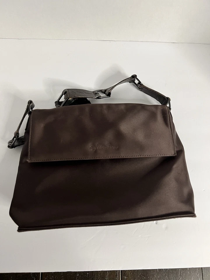 Cartera Paloma Picasso Marrón Satinado Nylon Cadena Cierre a Presión Foto 2 de 4