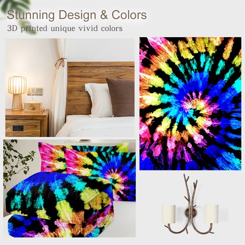 Juego de edredón unicornio ropa de cama tortuga 4 piezas cama lobo tie dye con 1 funda de cojín - Imagen 55 de 64