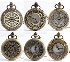 Vintage Retro Bronze Pocket Watch Quartz Pendant Necklace Watches Gift