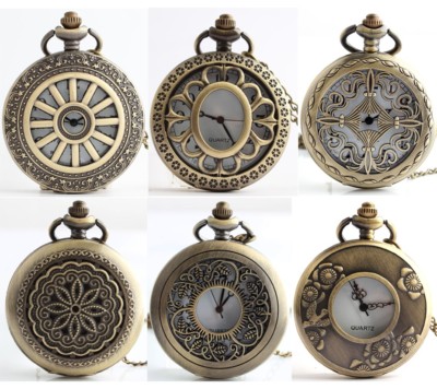 Vintage Retro Bronze Pocket Watch Quartz Pendant Necklace Watches