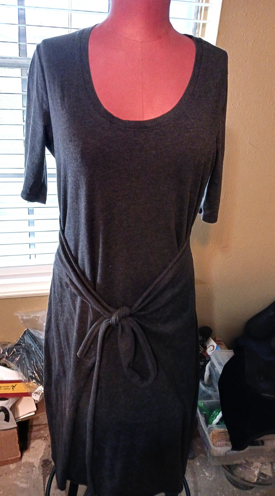 Athleta Womens T shirt Dress Waist Tie Micro Modal Cotton Grey Size M Side Slits