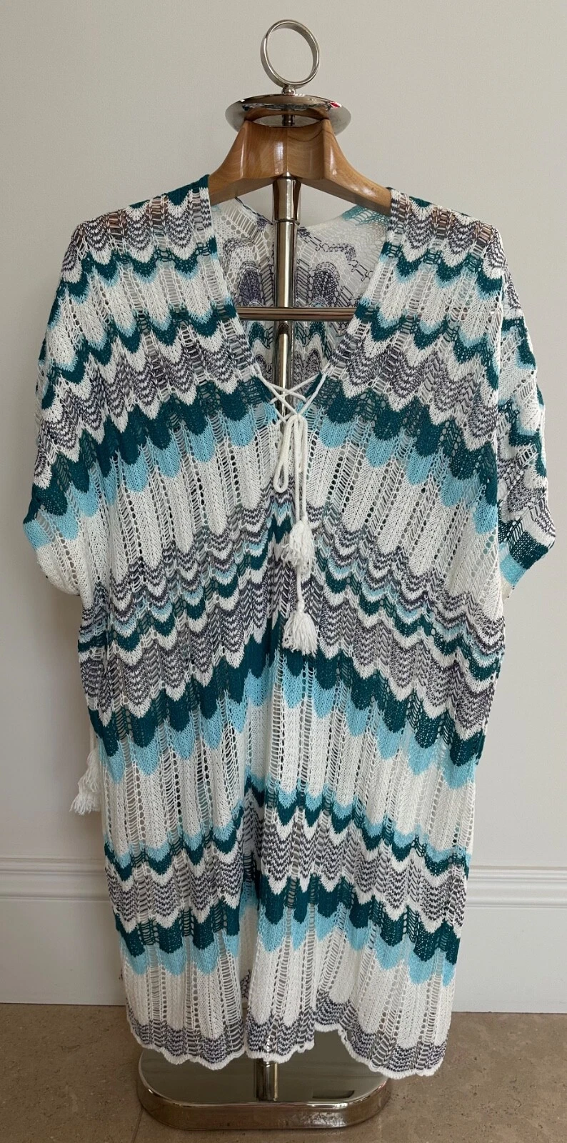 Ladies Multi-Coloured Knitted Poncho, Jumper, Beach Cover-up - One Size